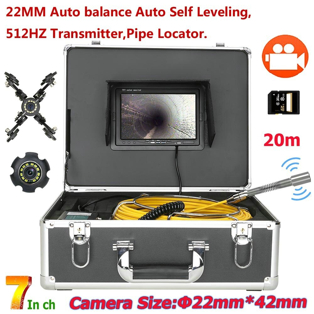 7 &DVR 20M 하수도 파이프 검사 비디오 카메라 자동 균형 자동 셀프 레벨링 512HZ 송신기 파이프 탐지기